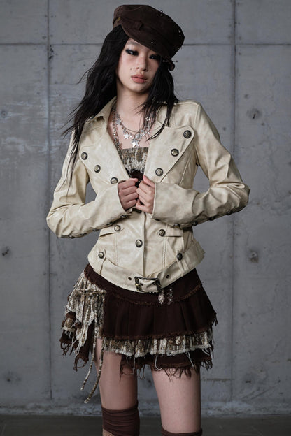 Embroidery Deconstructed  Short Leather Jacket