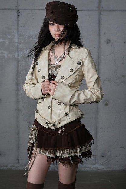 Embroidery Deconstructed  Short Leather Jacket