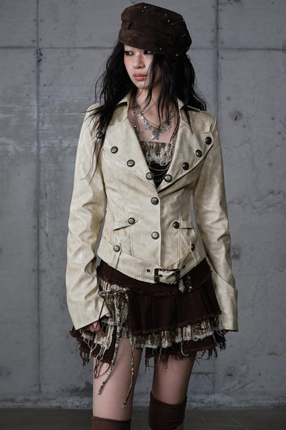 Embroidery Deconstructed  Short Leather Jacket