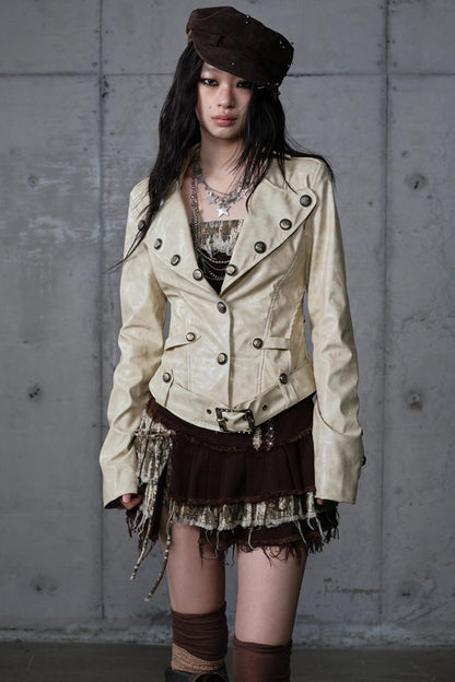 Embroidery Deconstructed  Short Leather Jacket