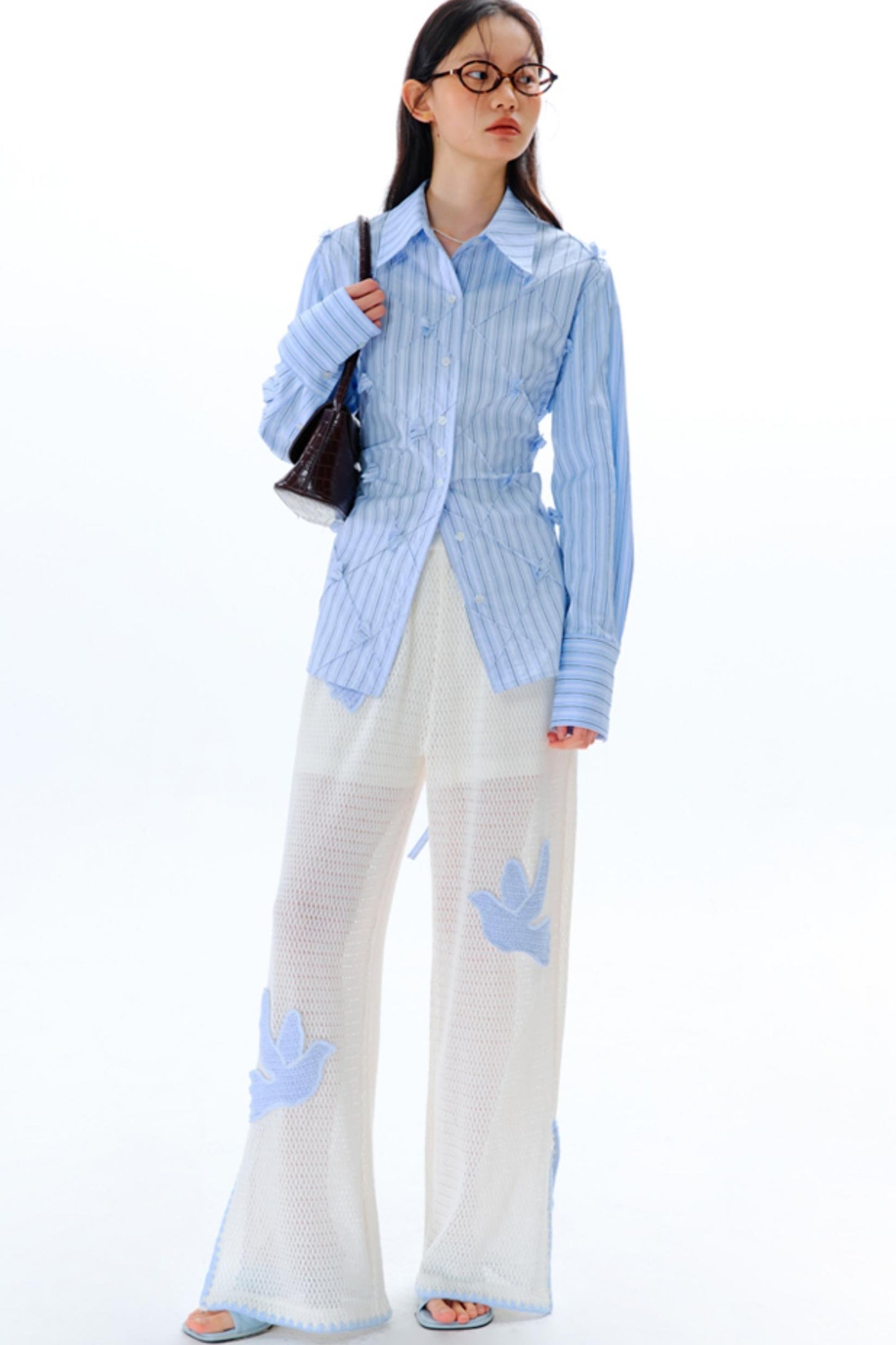 Sun Bird Embroidery Loose Knit Trousers