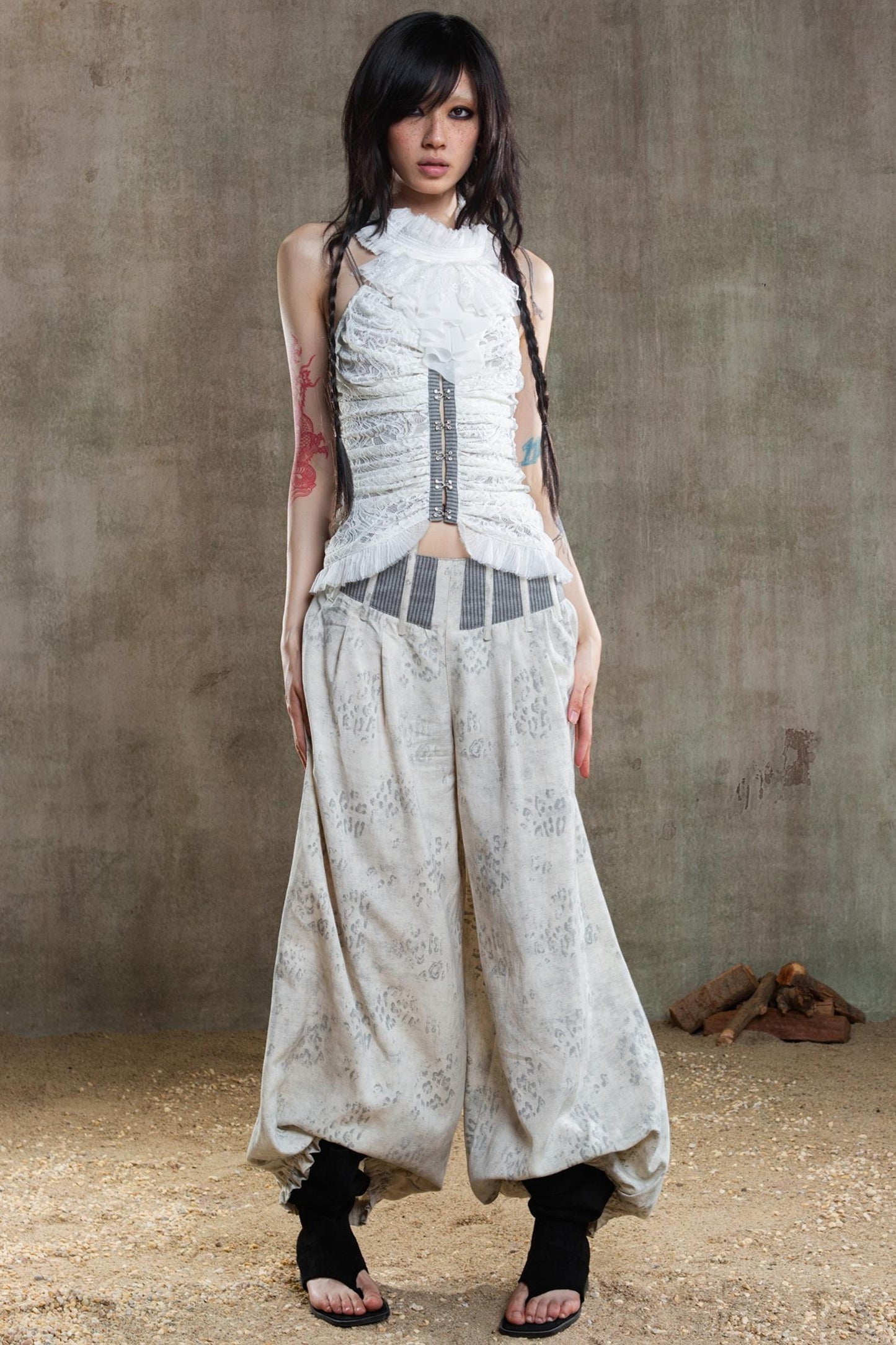 Necklace Accessory Multi-Ruched Lace Halter Top Set