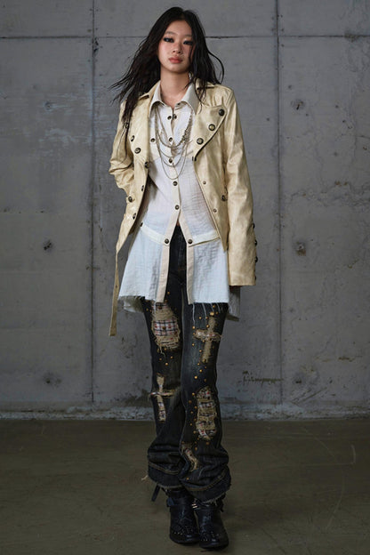 Vintage Punk Patchwork Leather Long Sleeve Shirt