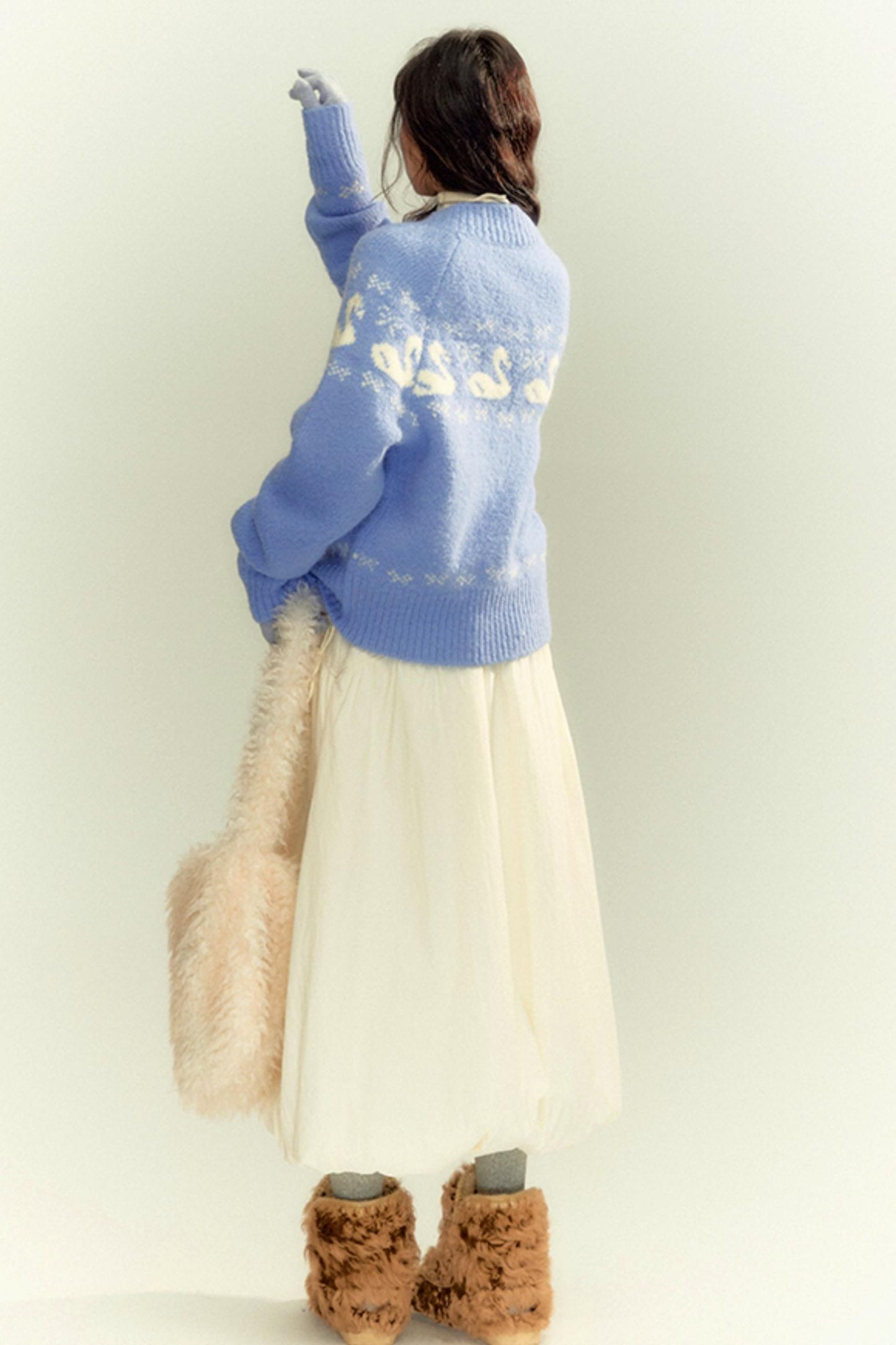 Cream Blue Wool Zipper Sweater