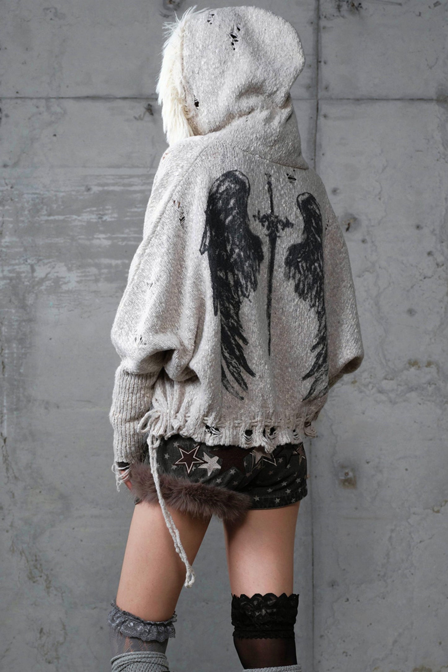 Lazy Vintage Knit Bat Sleeve Hooded Sweater Coat
