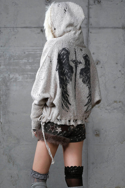Lazy Vintage Knit Bat Sleeve Hooded Sweater Coat