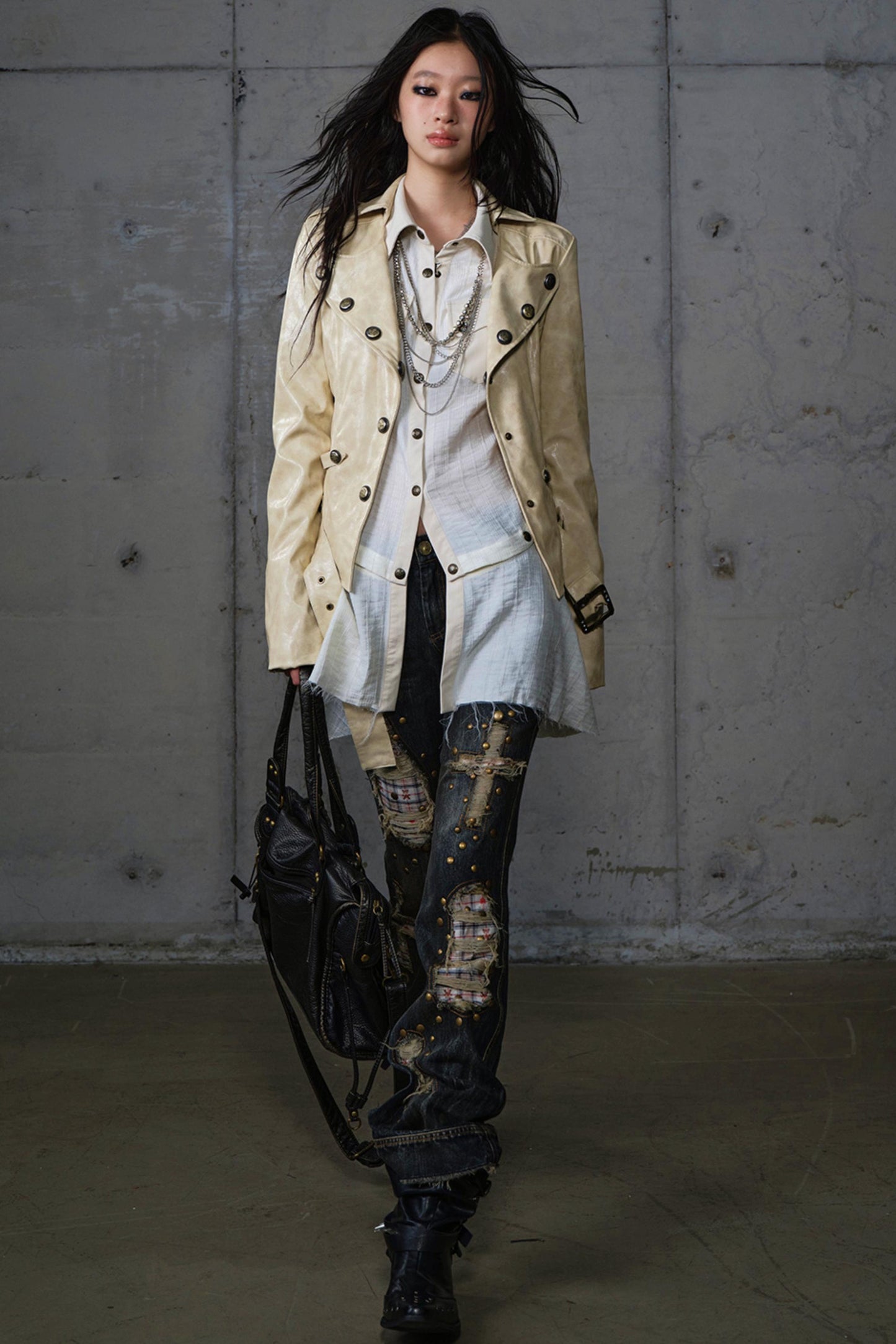 Vintage Punk Patchwork Leather Long Sleeve Shirt