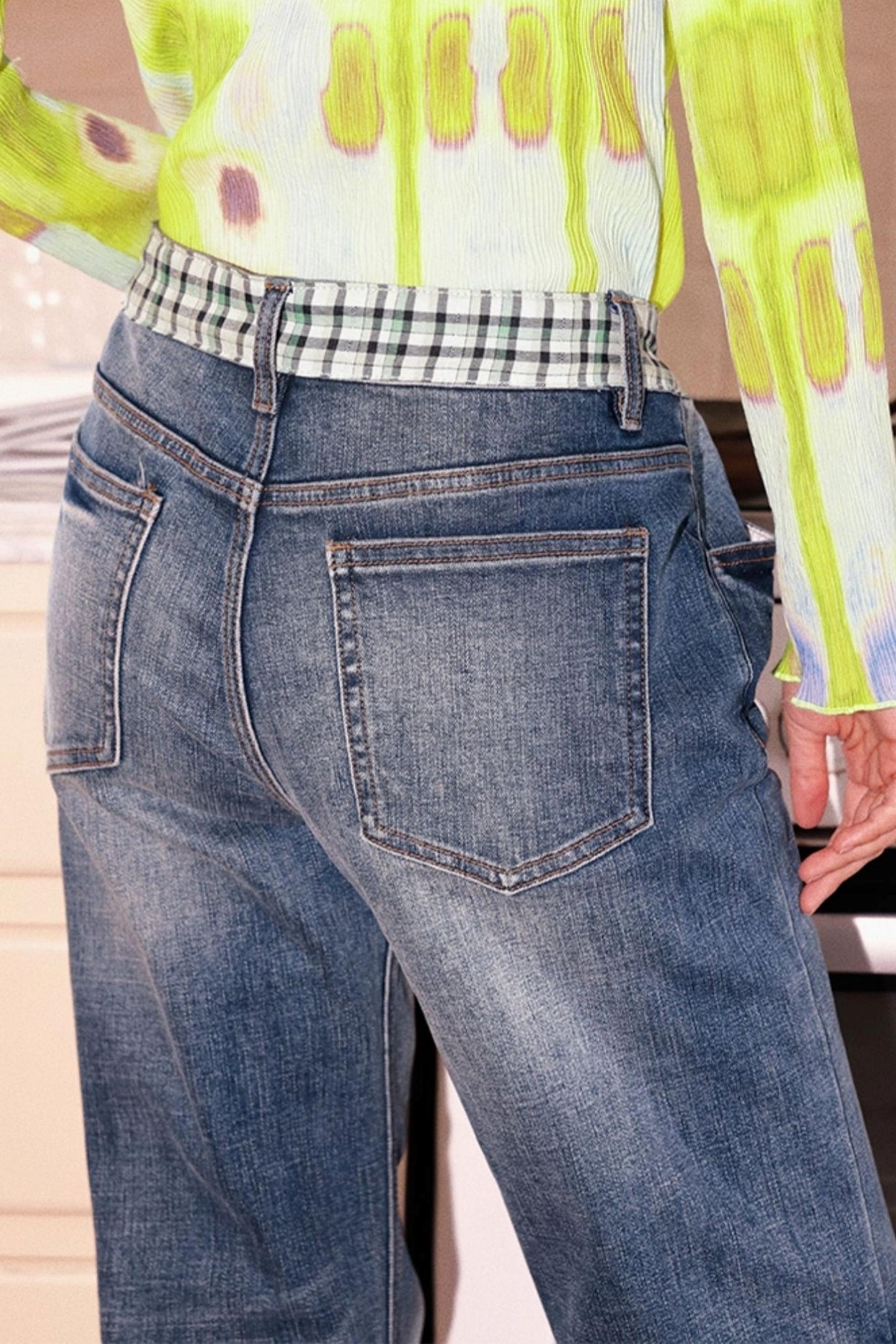 Plaid Denim Trousers