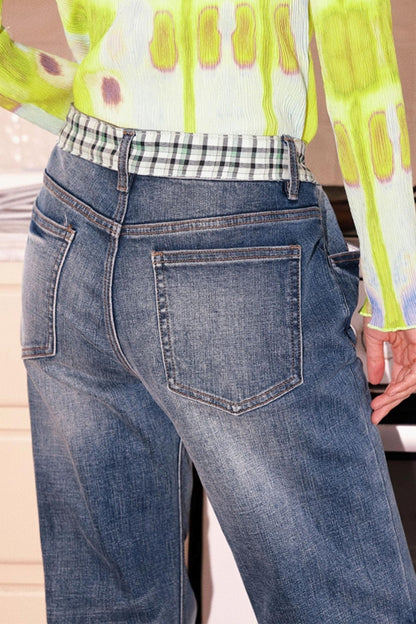 Plaid Denim Trousers