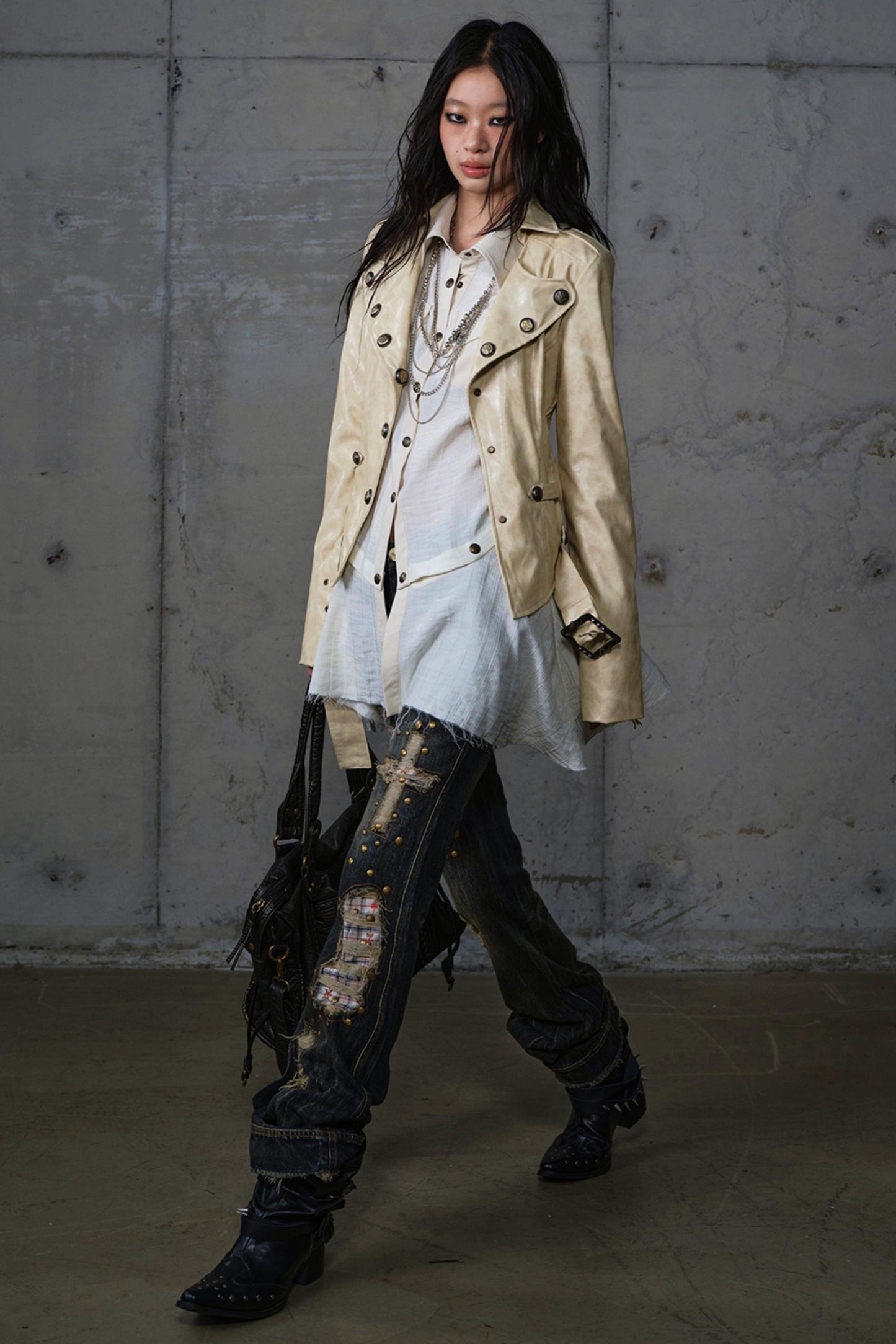 Vintage Punk Patchwork Leather Long Sleeve Shirt