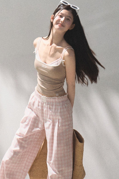 Plaid Linen Suspenders Set-Up