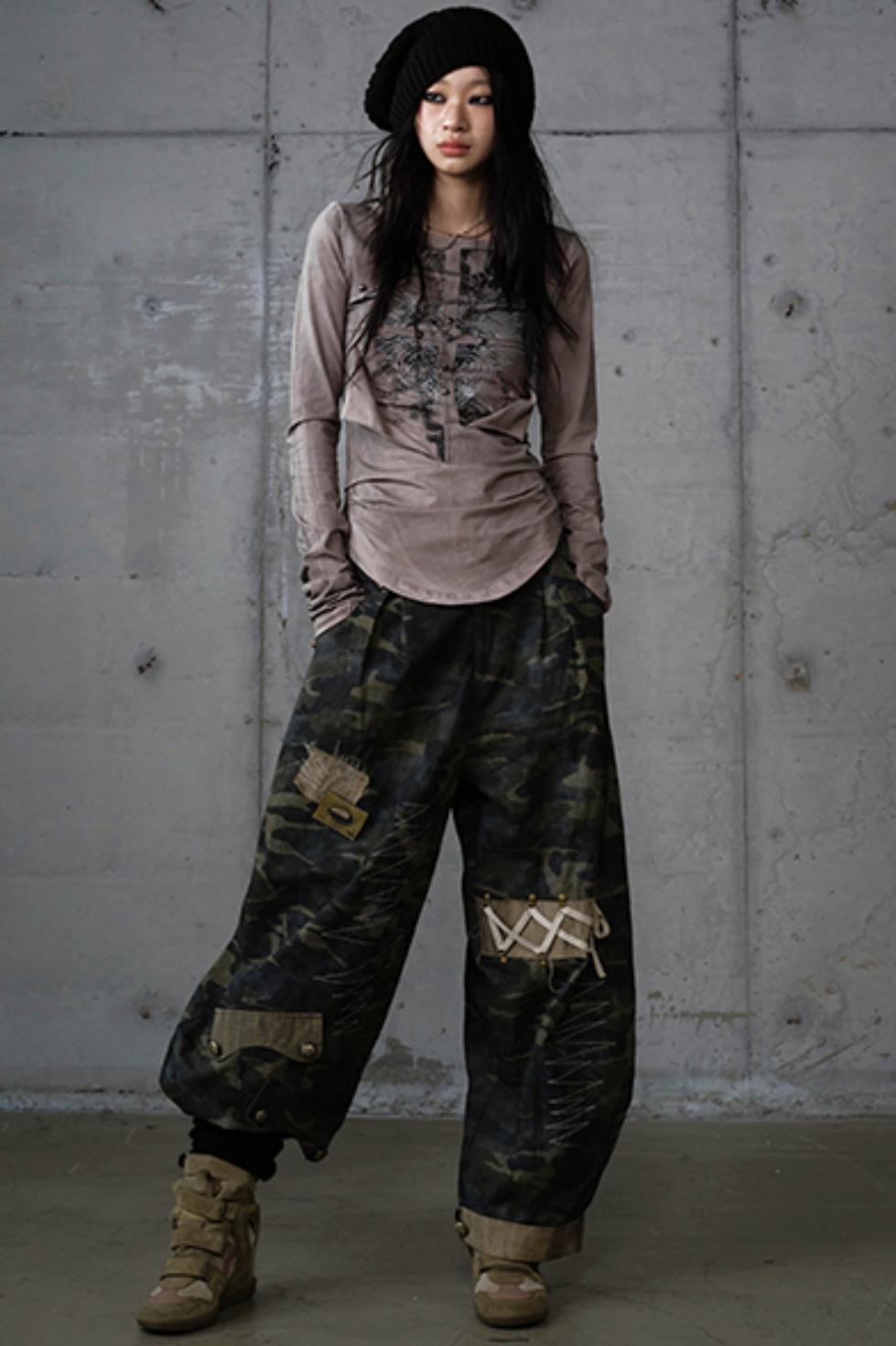 Heavy Industry Embroidery Camouflage Trousers