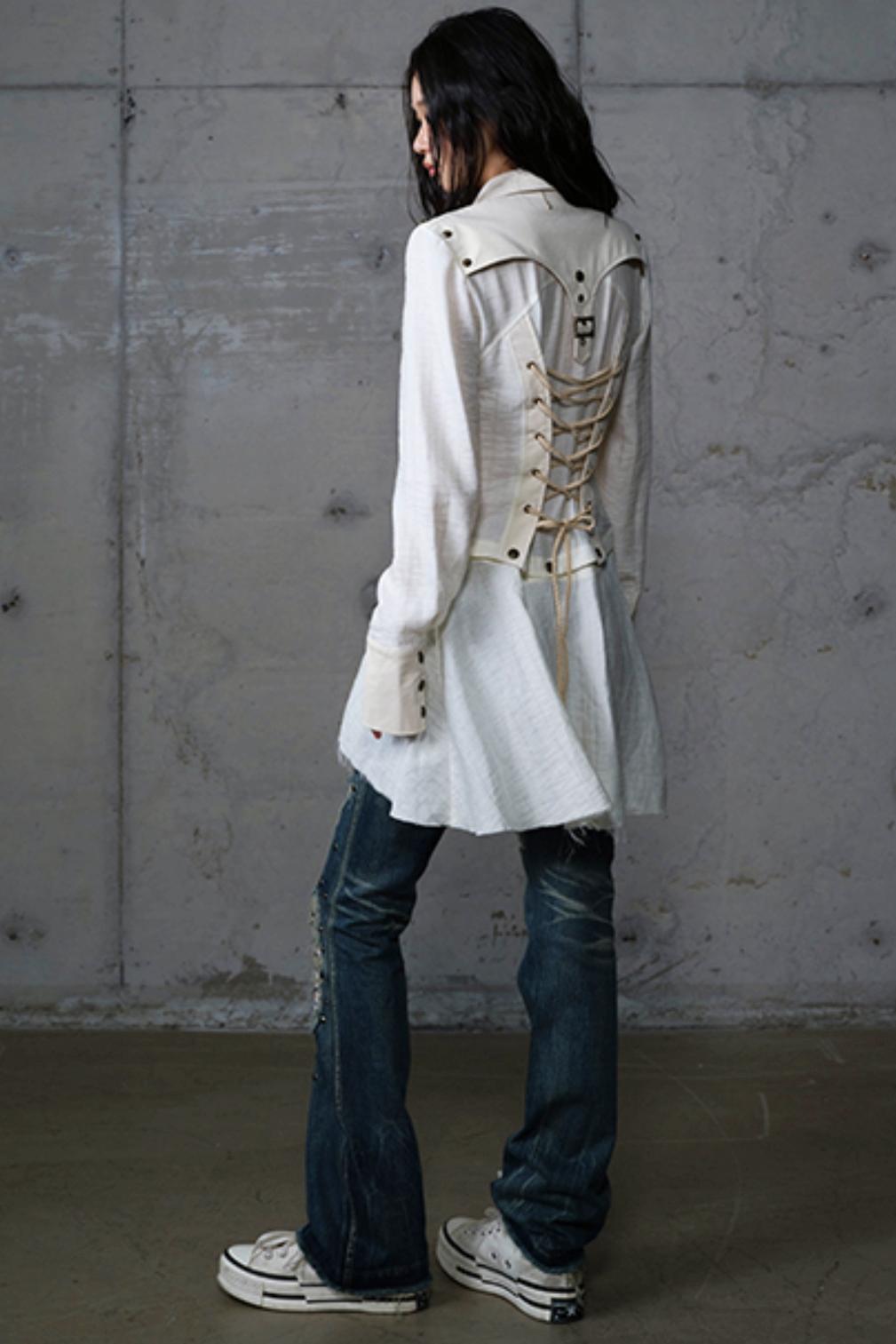 Vintage Punk Patchwork Leather Long Sleeve Shirt