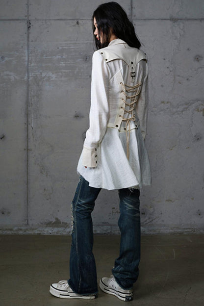 Vintage Punk Patchwork Leather Long Sleeve Shirt