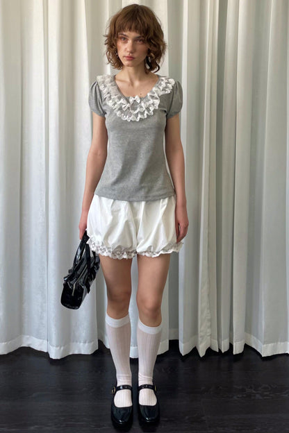 Grey Bubble Knit Lace Mini T-Shirt