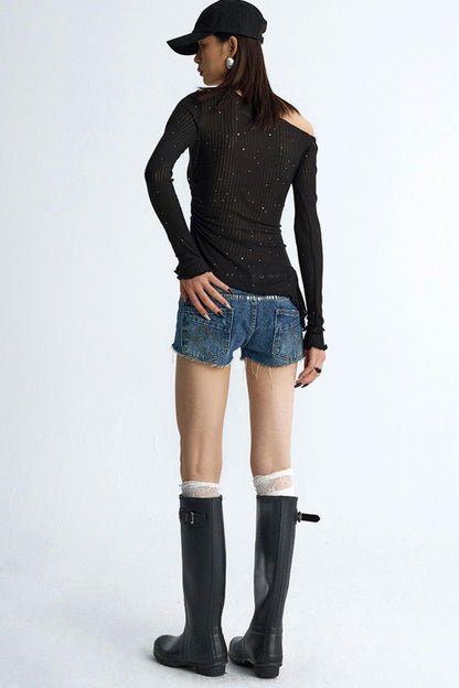 Pleated Rhinestone Tee