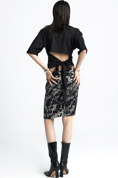 Mottled Jacquard Wrap Skirt