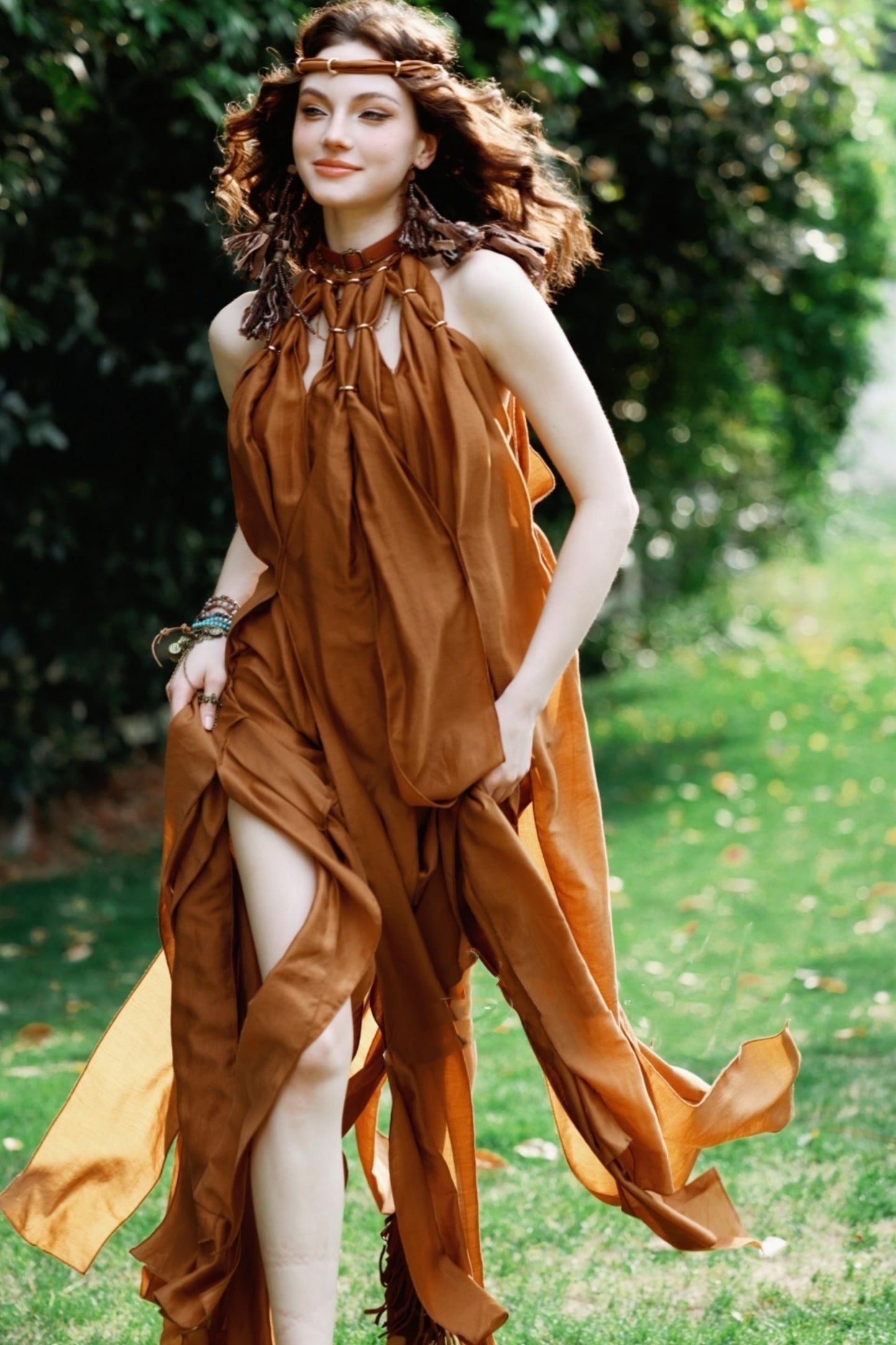 Wandering Caramel Halterneck Dress