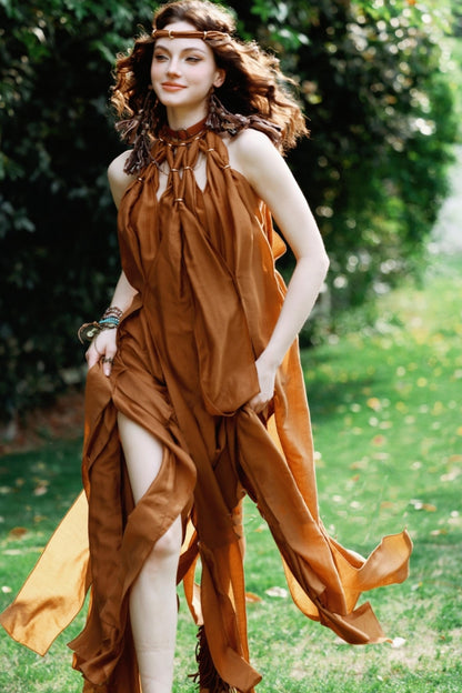 Wandering Caramel Halterneck Dress