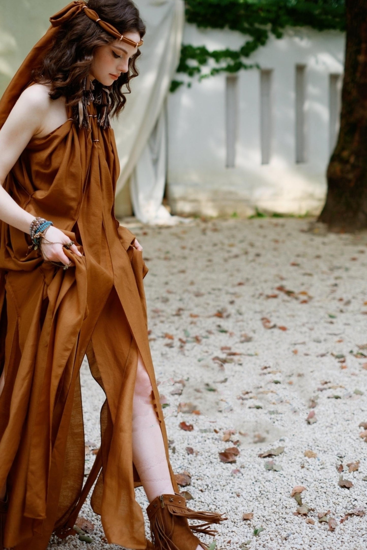 Wandering Caramel Halterneck Dress
