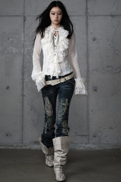 Distressed Straight Slim Jeans