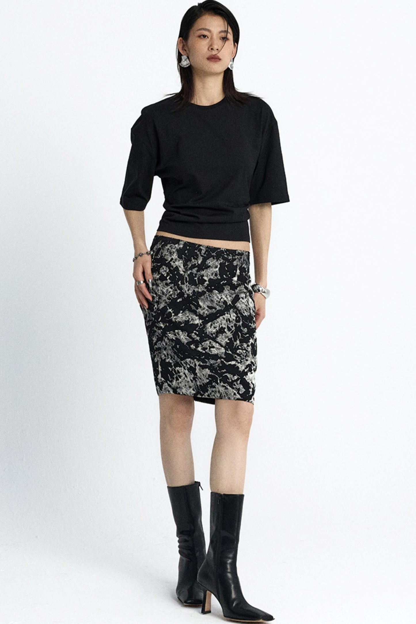 Mottled Jacquard Wrap Skirt