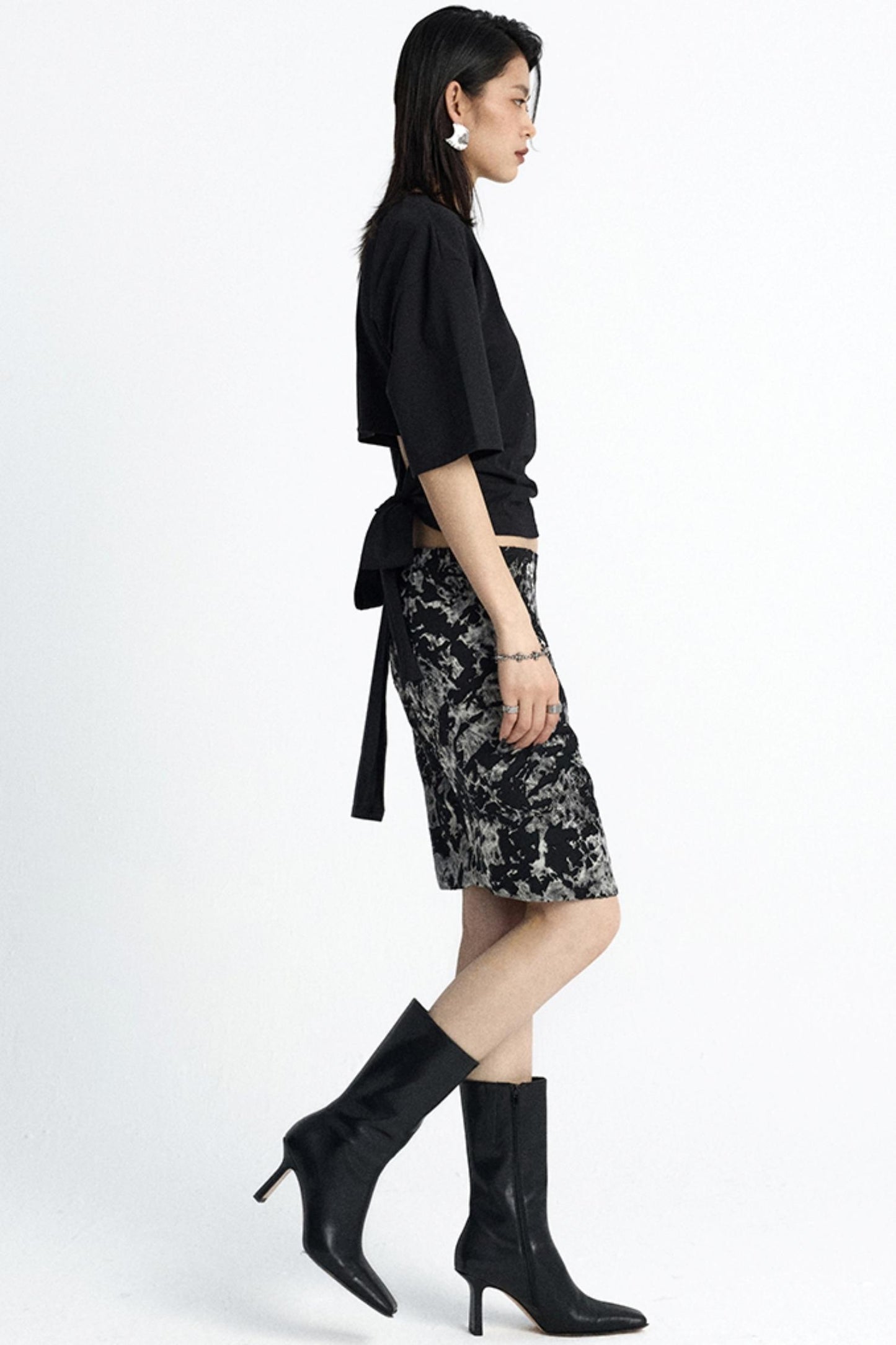 Mottled Jacquard Wrap Skirt