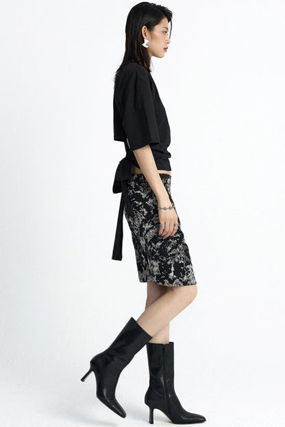 Mottled Jacquard Wrap Skirt