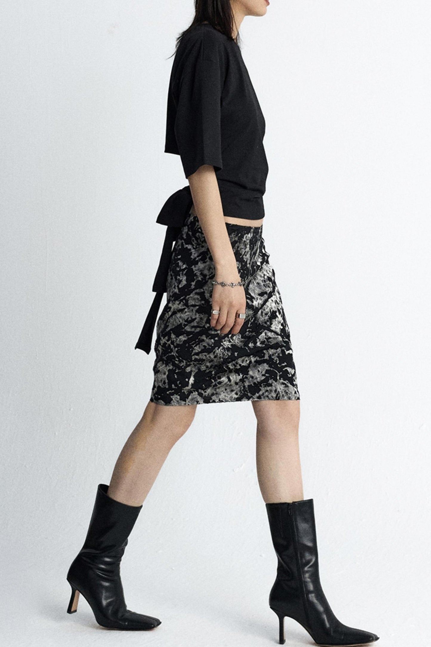 Mottled Jacquard Wrap Skirt
