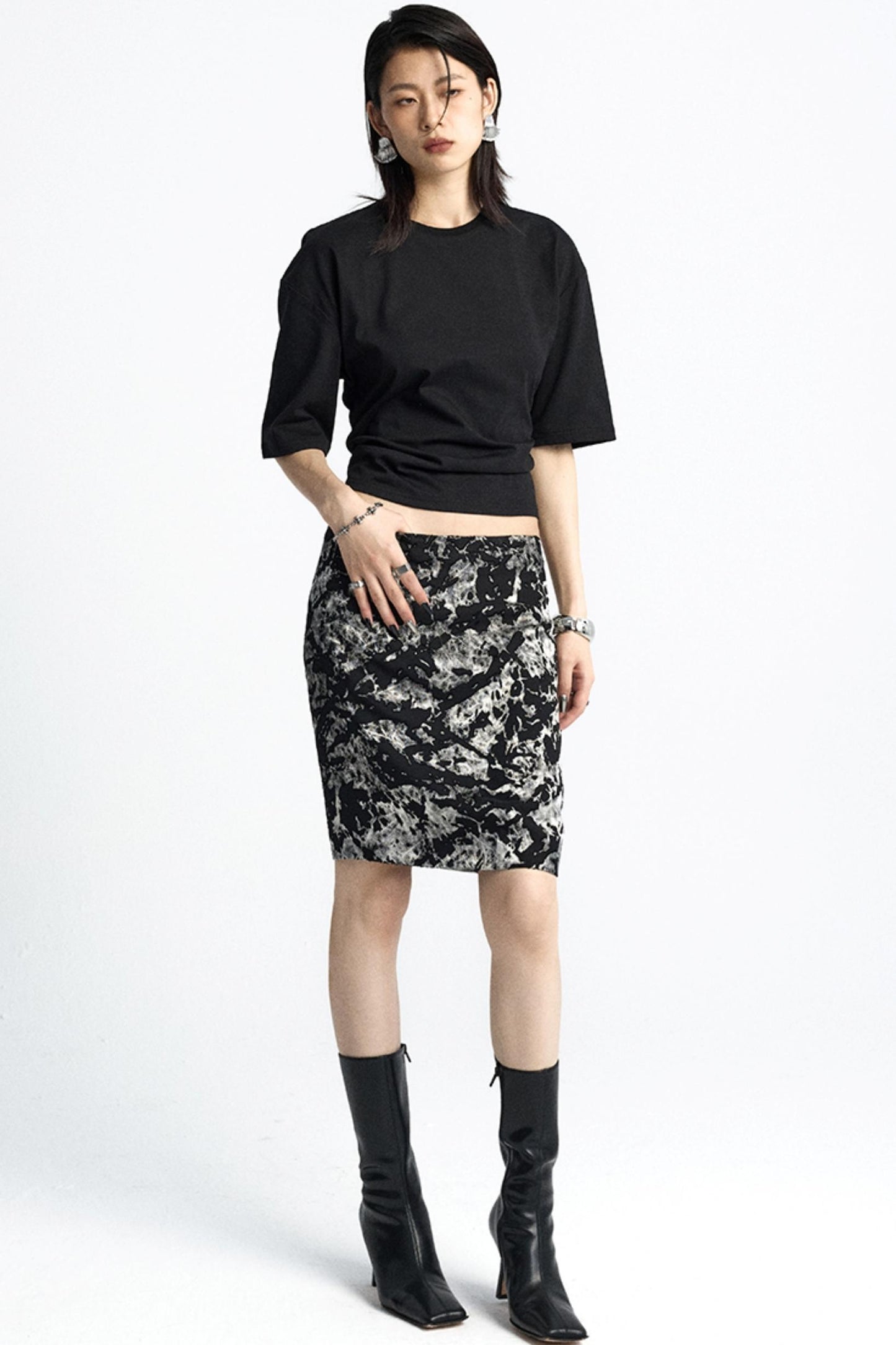Mottled Jacquard Wrap Skirt