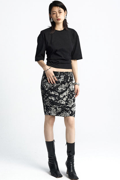 Mottled Jacquard Wrap Skirt