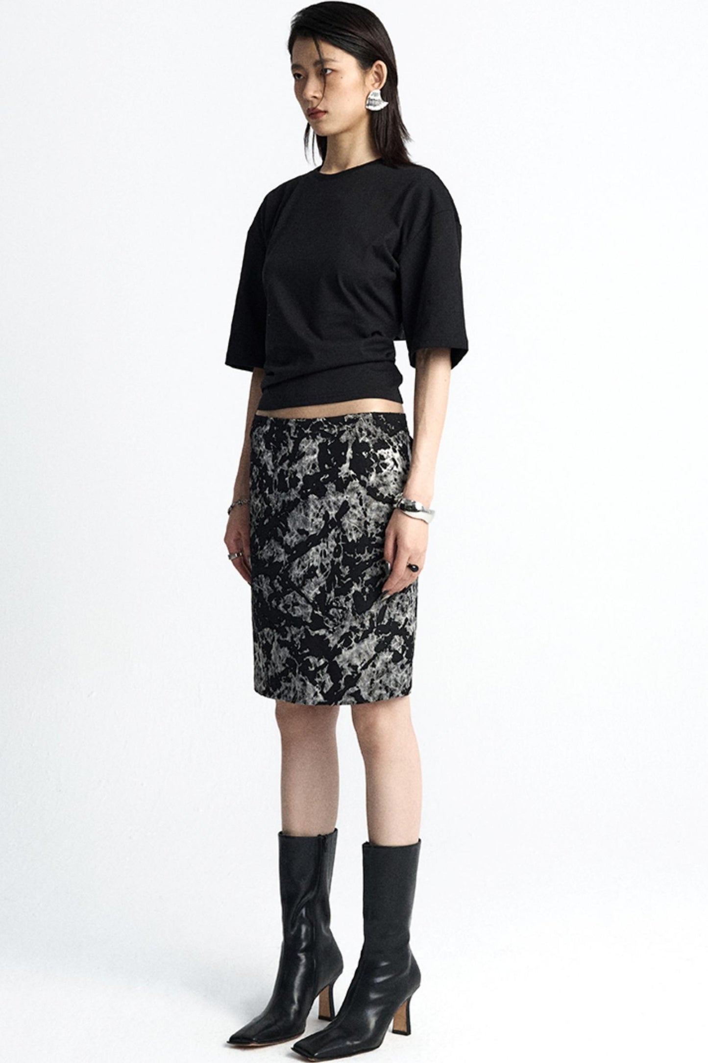 Mottled Jacquard Wrap Skirt