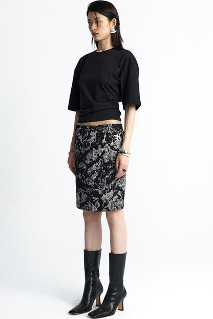 Mottled Jacquard Wrap Skirt