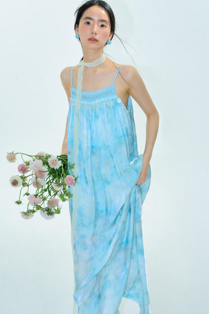 Blue Vacation Halter Dress