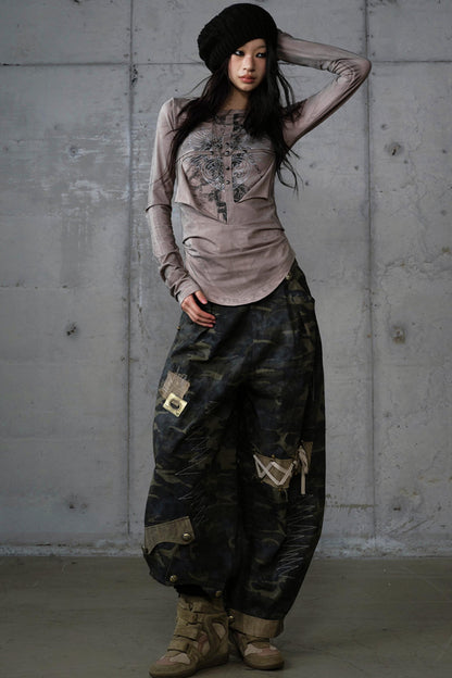 Heavy Industry Embroidery Camouflage Trousers