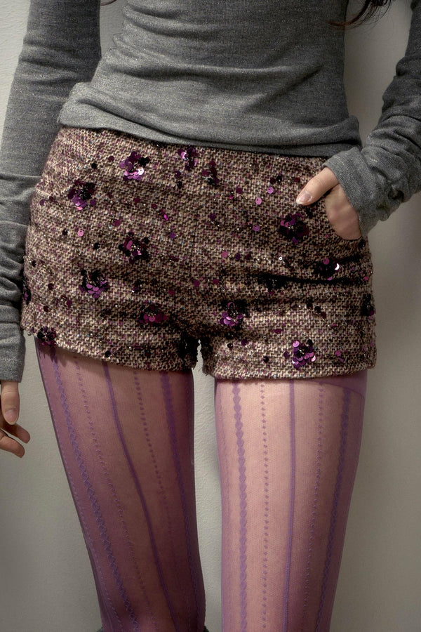 Sequin Tweed Mini Shorts