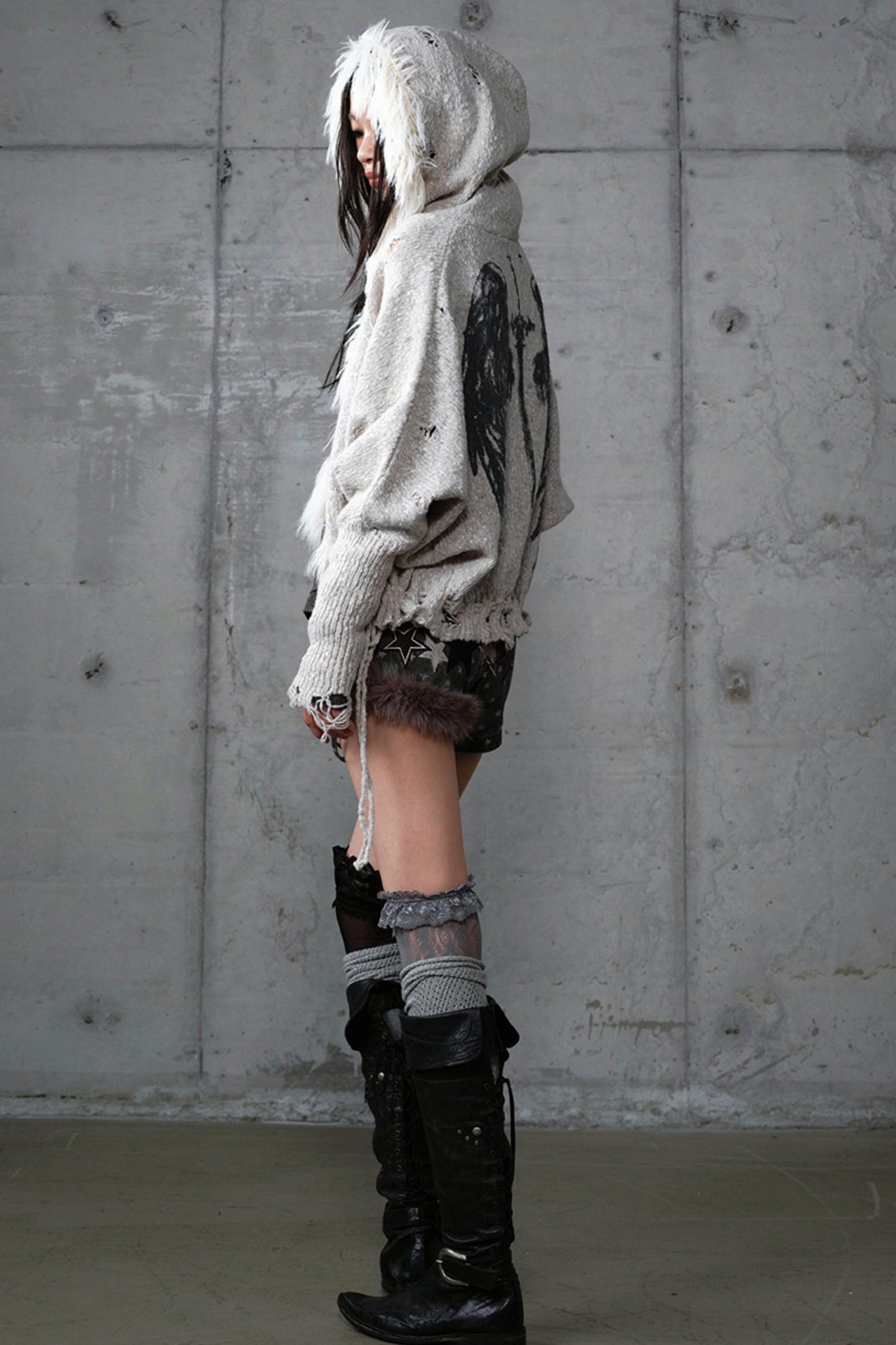 Lazy Vintage Knit Bat Sleeve Hooded Sweater Coat