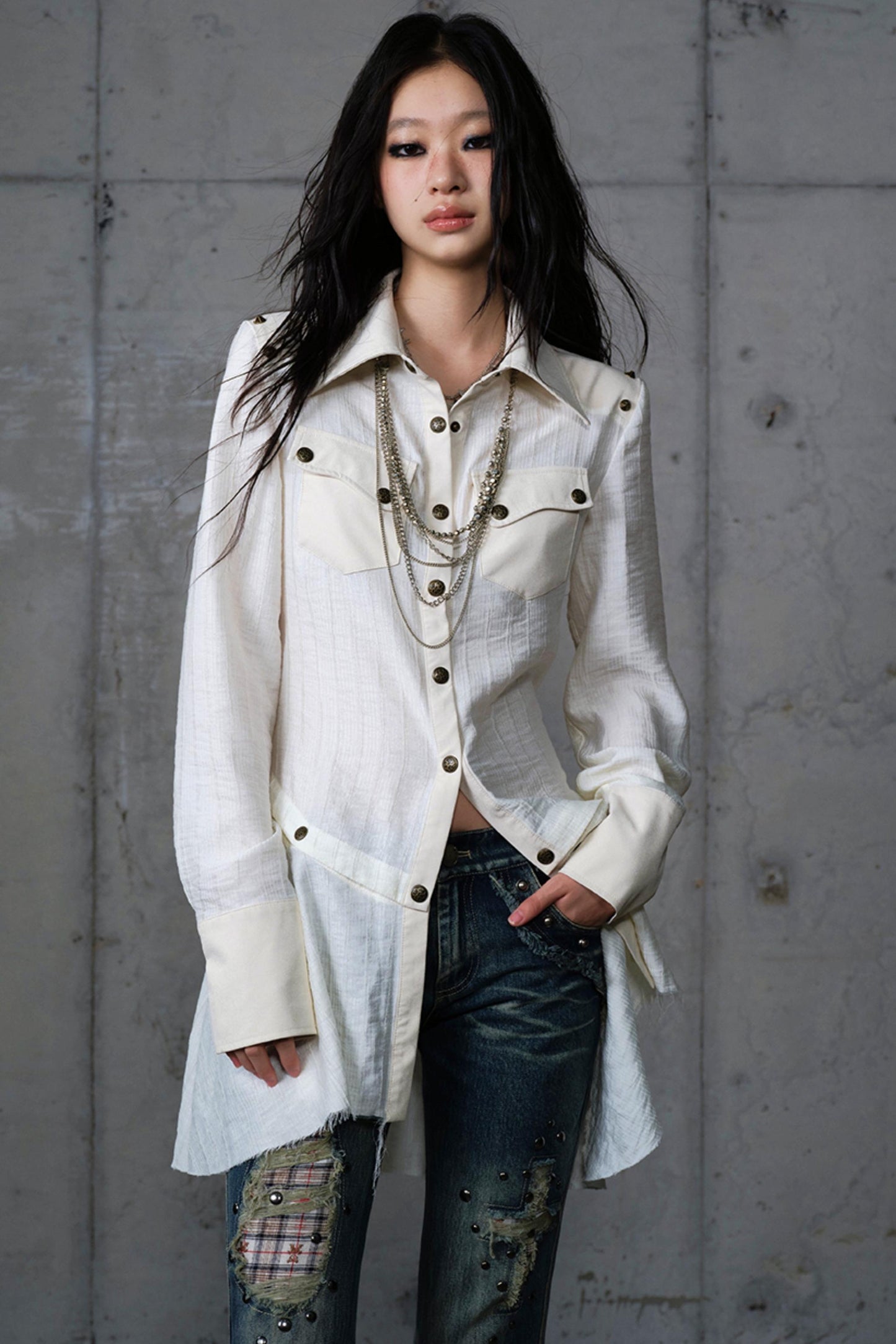 Vintage Punk Patchwork Leather Long Sleeve Shirt