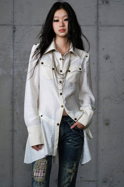 Vintage Punk Patchwork Leather Long Sleeve Shirt