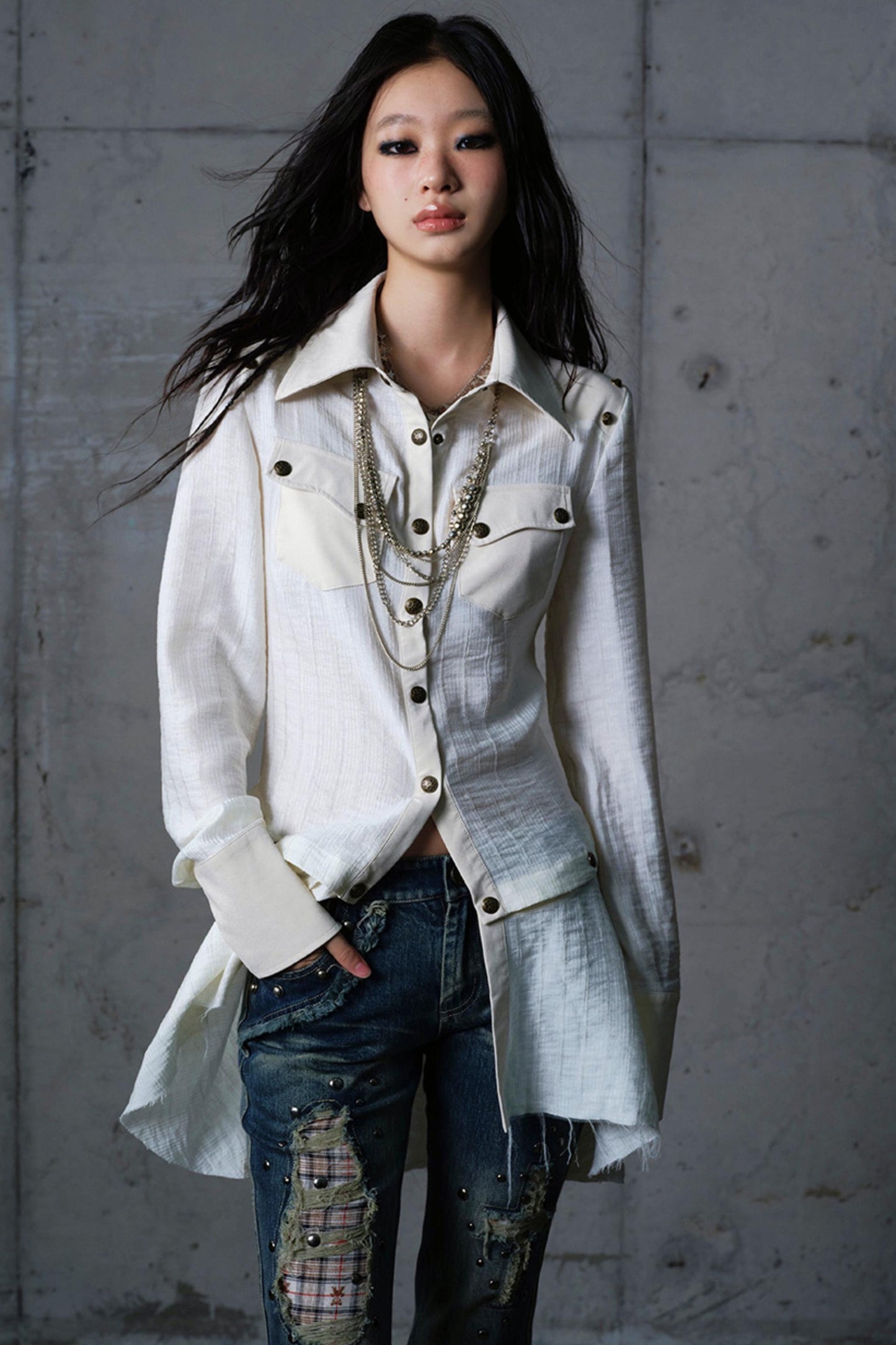 Vintage Punk Patchwork Leather Long Sleeve Shirt