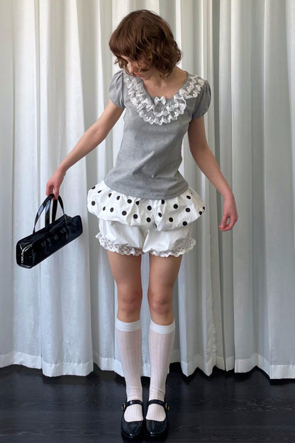 Grey Bubble Knit Lace Mini T-Shirt