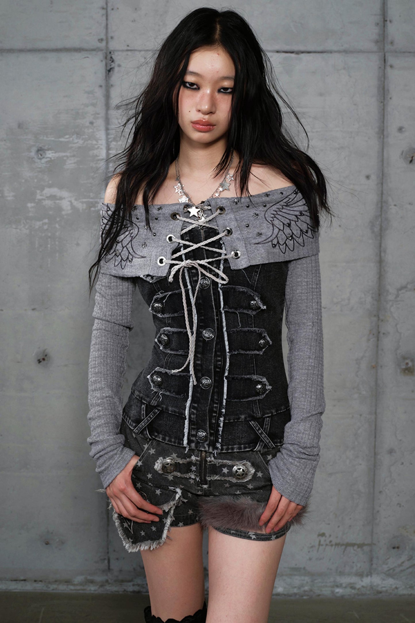 Vintage Denim Embroidered Long Sleeve Shirt