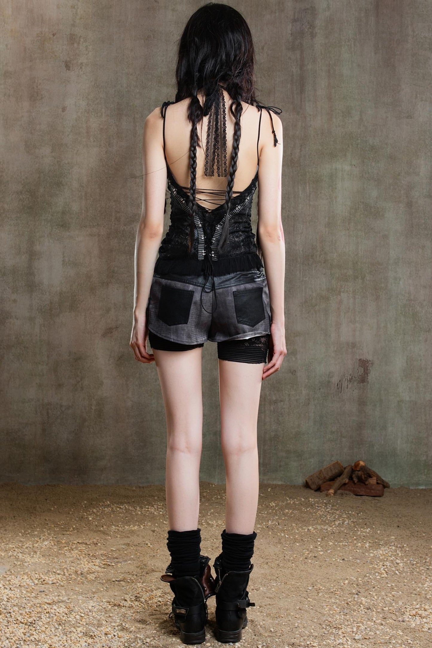 Necklace Accessory Multi-Ruched Lace Halter Top Set