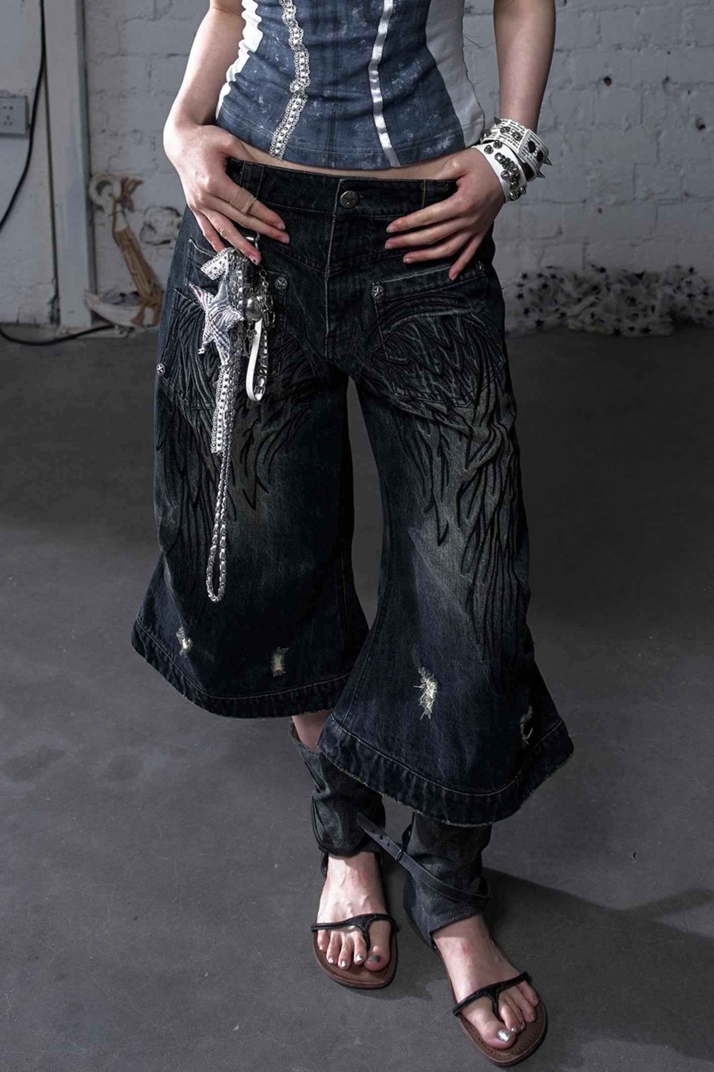 Winged Denim Trousers