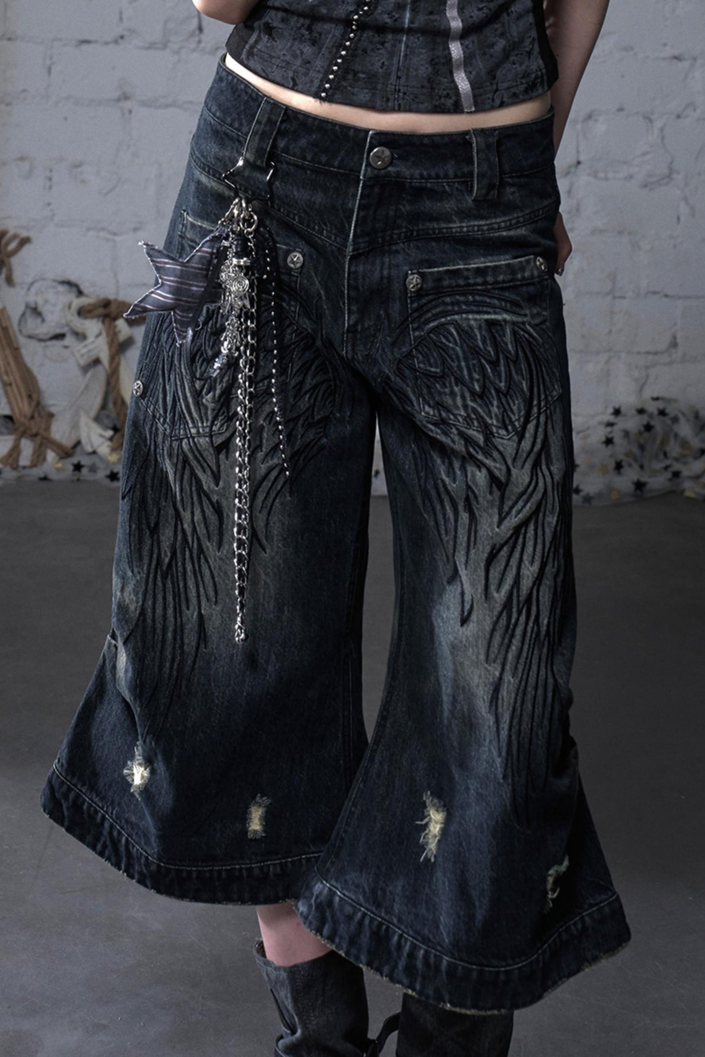 Winged Denim Trousers