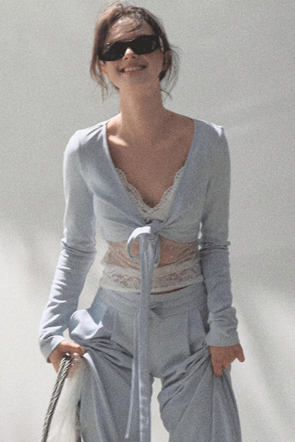 Cotton V-Neck Wide Leg Set-Up