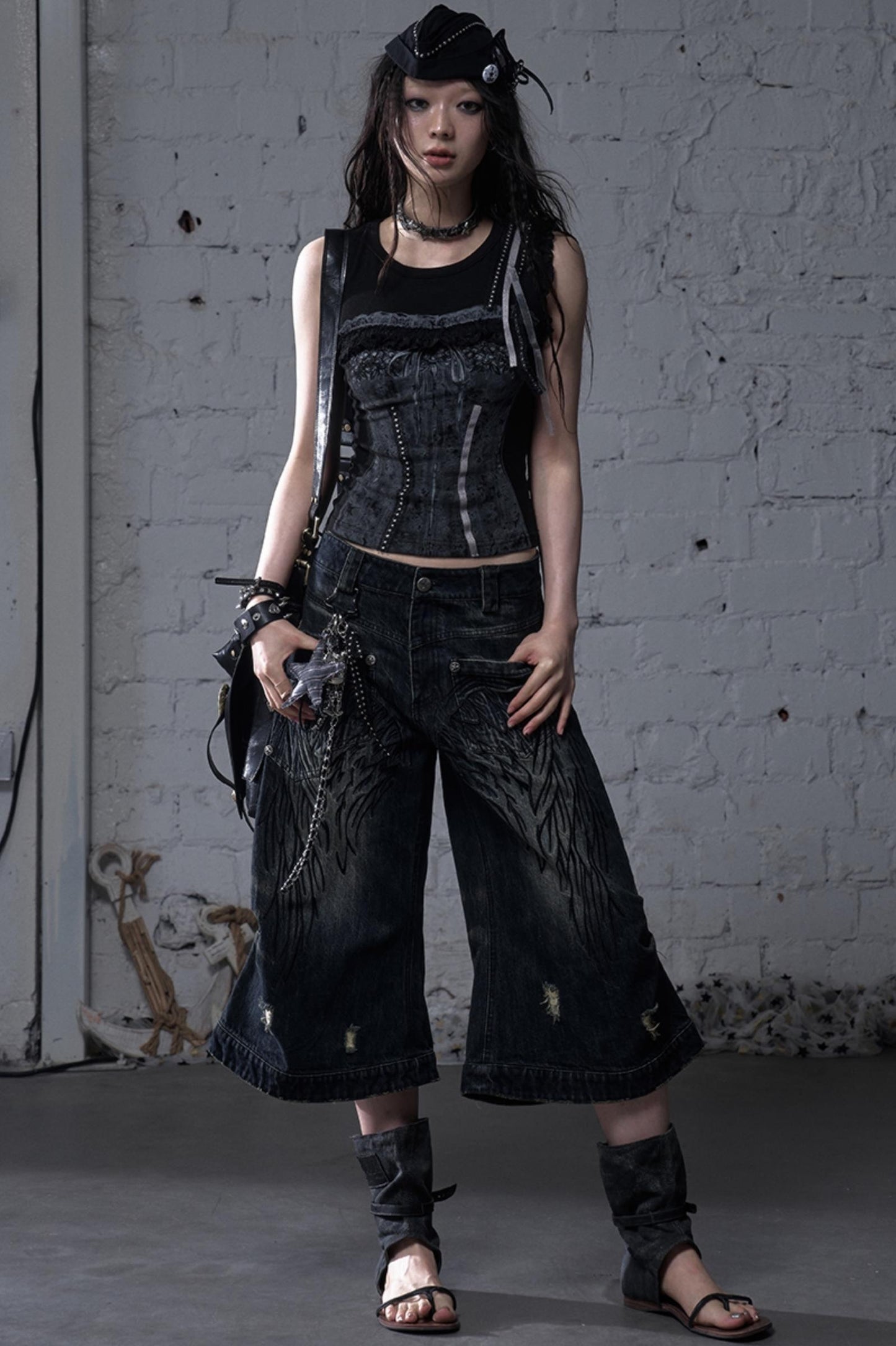 Winged Denim Trousers