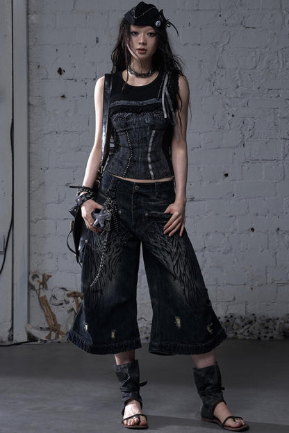 Winged Denim Trousers