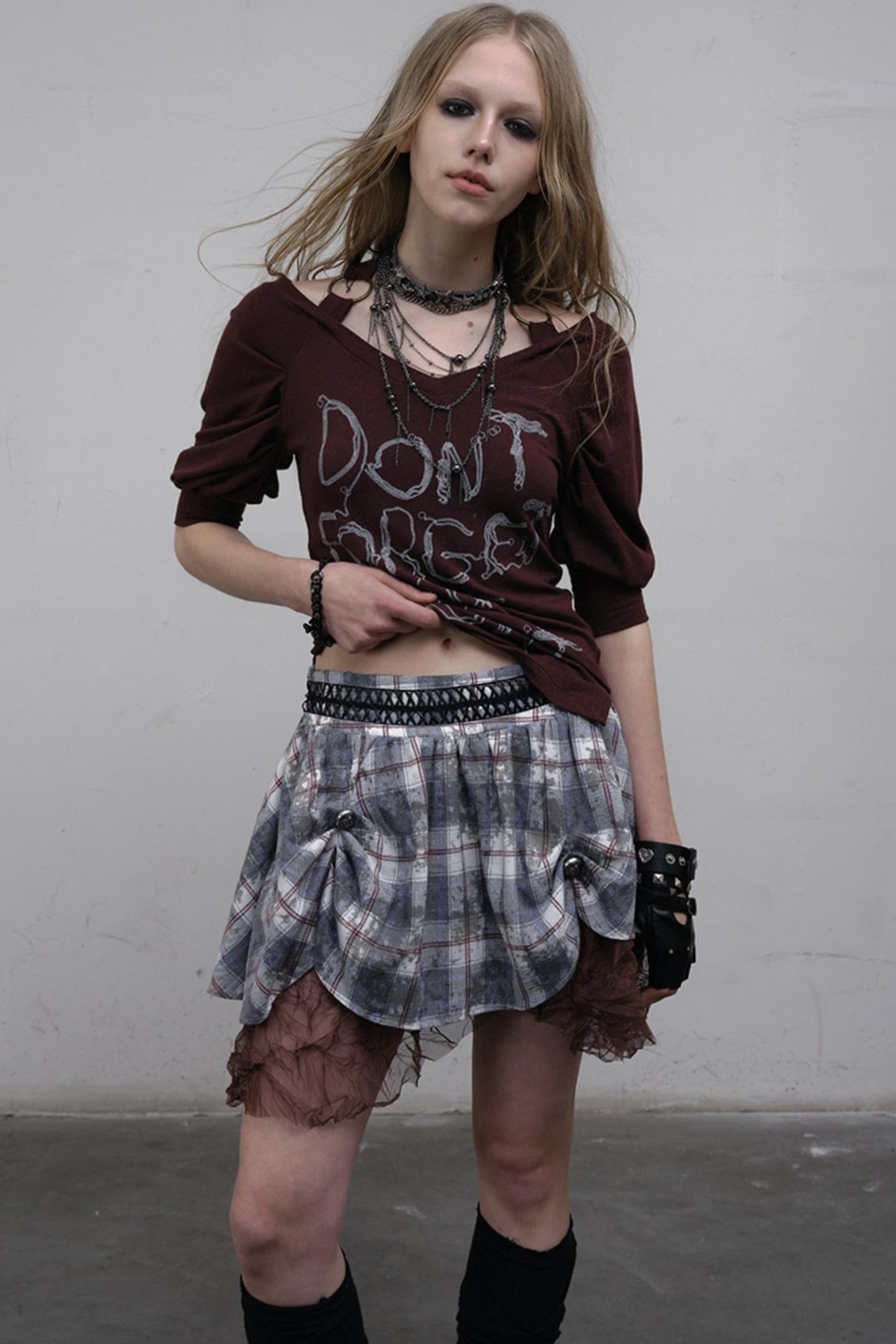 Straight silhouette Plaid Skirt