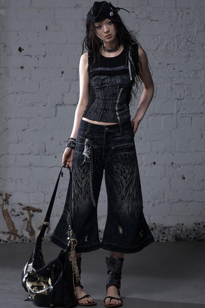Winged Denim Trousers